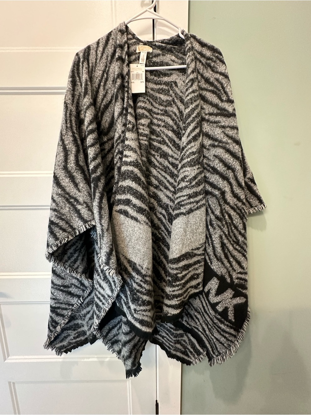 Michael Kors Black and Gray Zebra Print Wrap Poncho